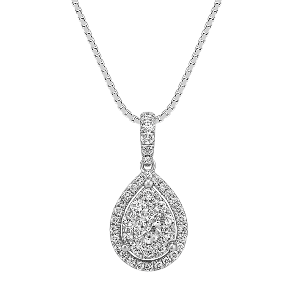 Teardrop Round Diamond Cluster Pendant (18'')