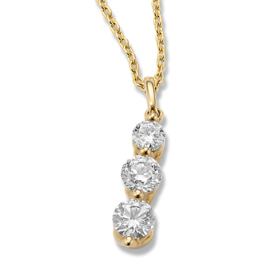 Three-Stone Diamond Pendant in 14k Yellow Gold (18 in)