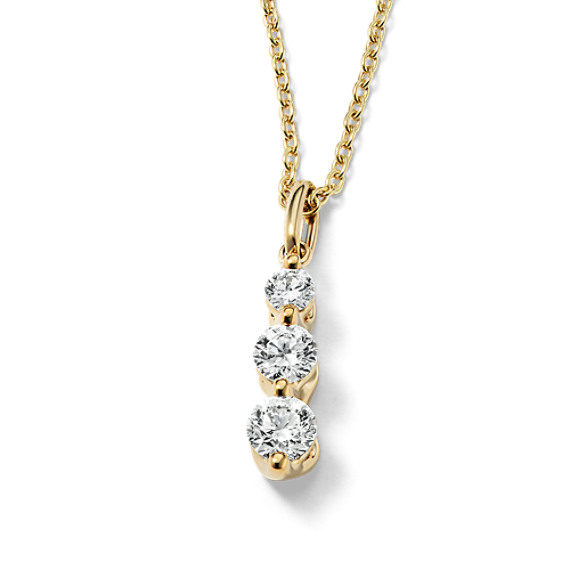 Three-Stone Diamond Pendant in 14k Yellow Gold (22 in)