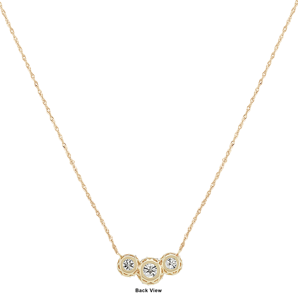 Three-Stone Round Diamond Necklace 14k Yellow Gold (18 in) | Shane Co.