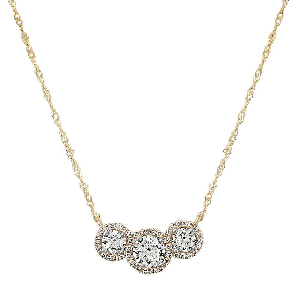 Three-Stone Round Diamond Necklace 14k Yellow Gold (18 in)