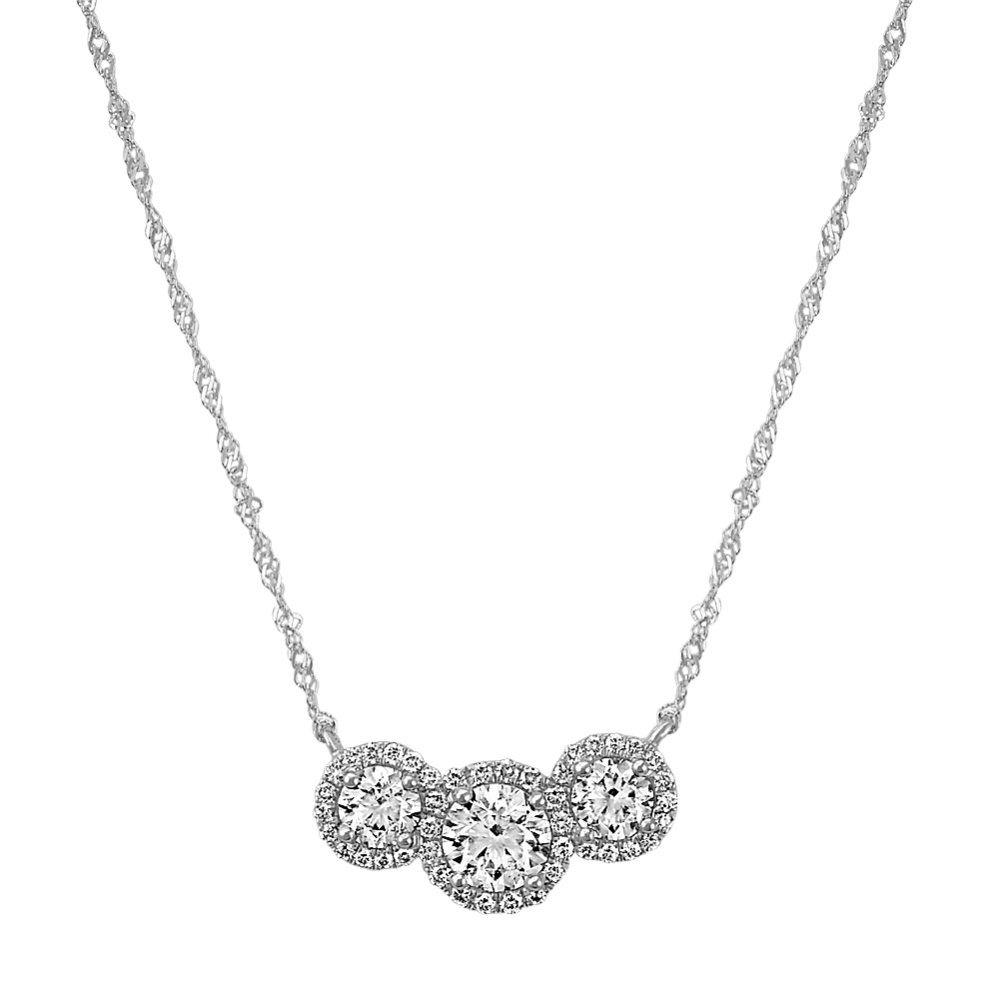 Three-Stone Round Diamond Necklace in 14k White Gold (18 in)