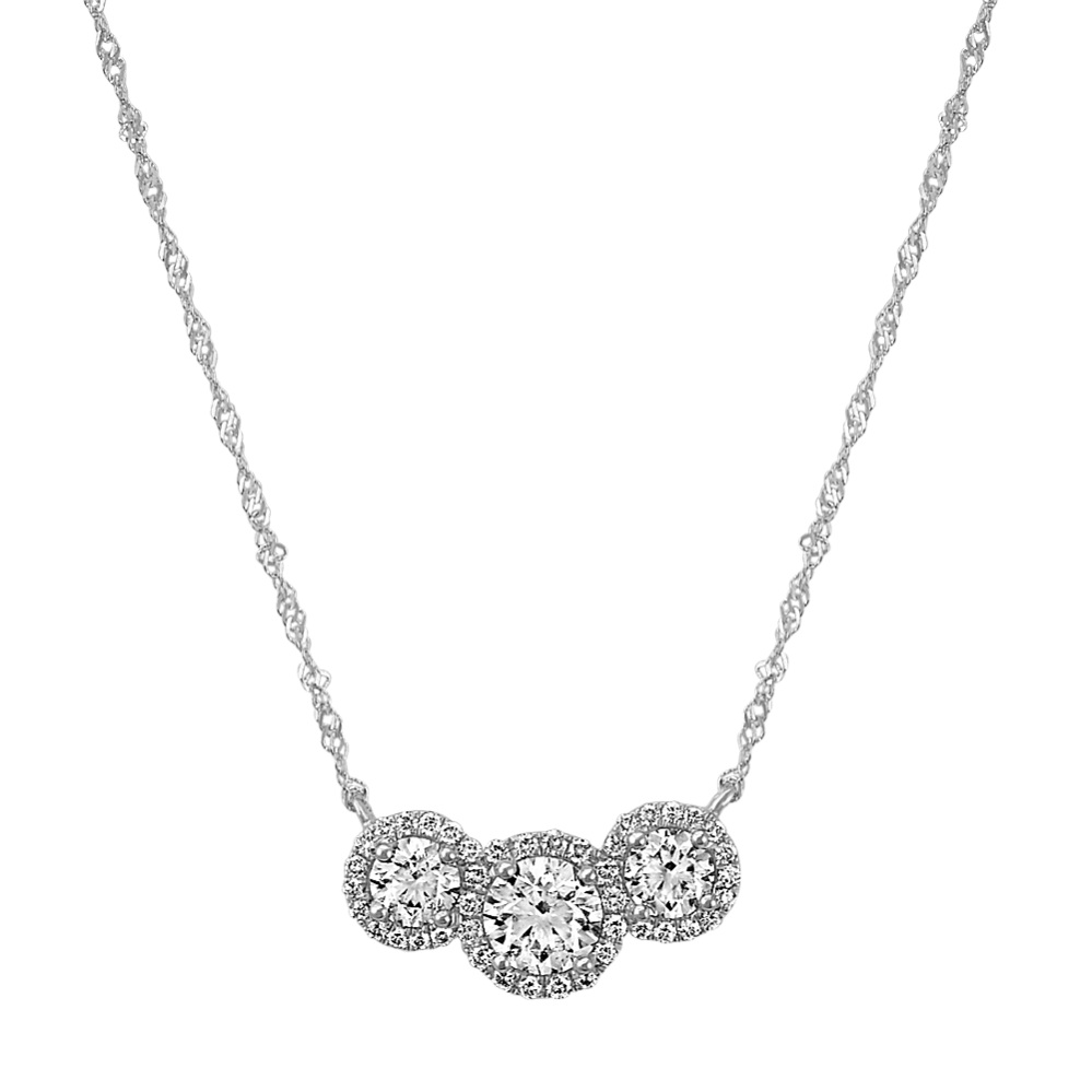 Three-Stone Round Diamond Necklace in 14k White Gold (18'')