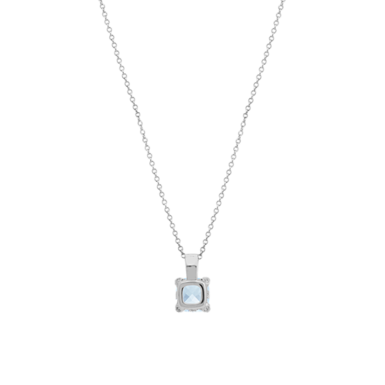 Tierney Natural Aquamarine and Natural Diamond Pendant in 14K White Gold (18 in)
