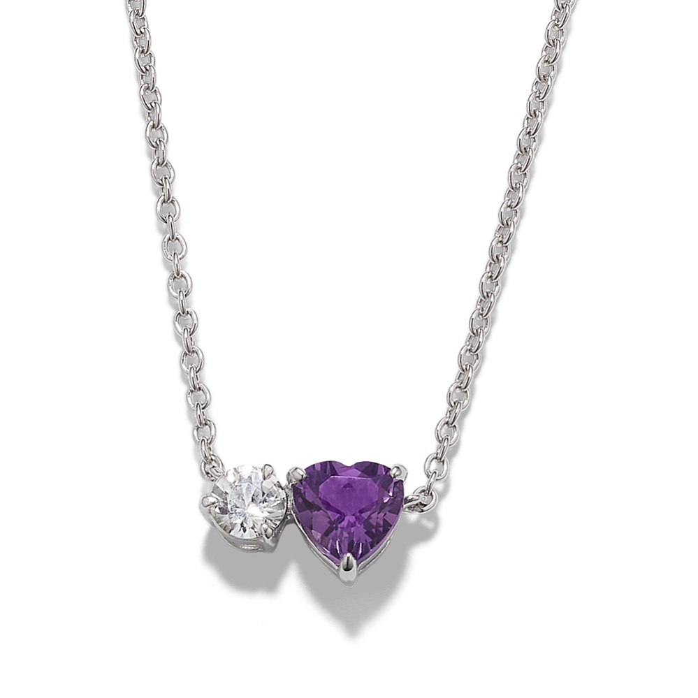 Toi et Moi Amethyst and White Sapphire Necklace in Sterling Silver (18 in)