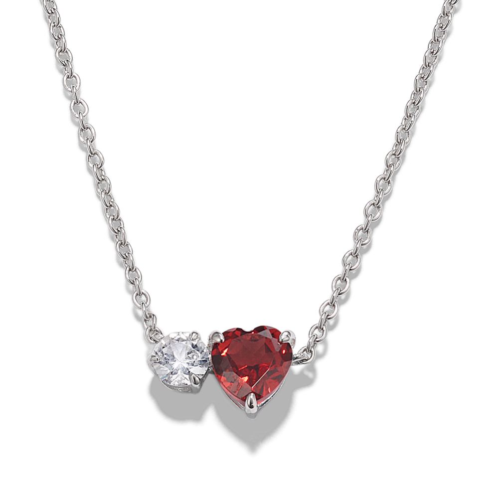 Toi et Moi Garnet and White Sapphire Necklace in Sterling Silver (18 in)