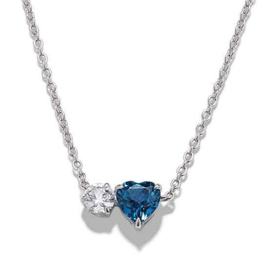 Toi et Moi Blue Topaz & Sapphire Heart Necklace