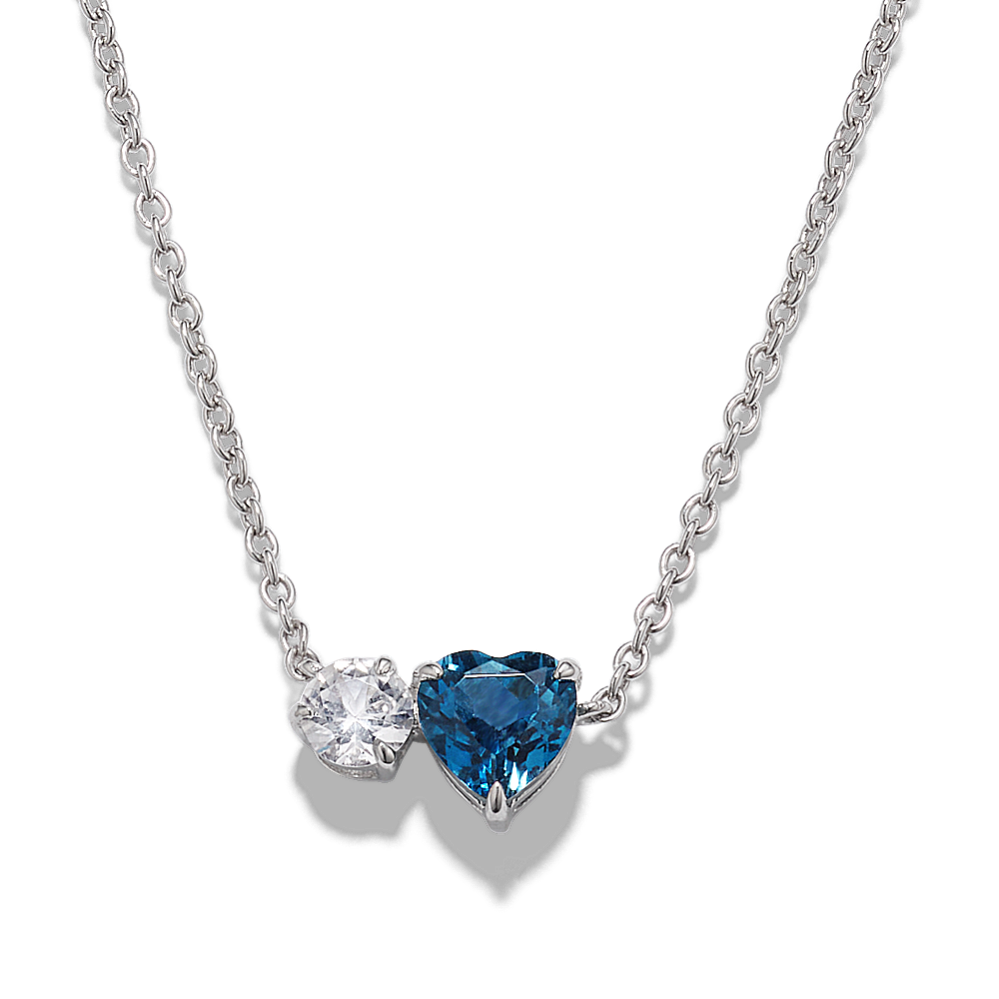 Toi et Moi London Blue Topaz and White Sapphire Necklace in Sterling Silver (18 in)