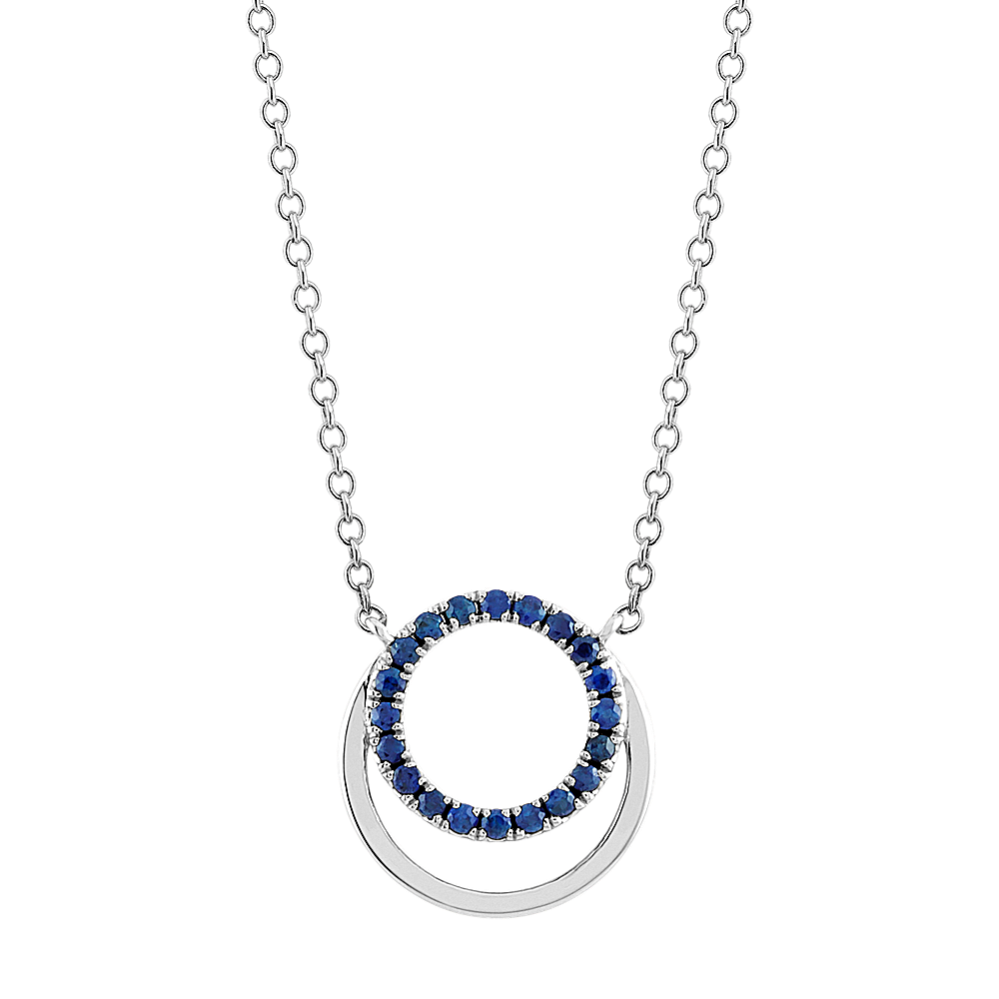 Traditional Blue Sapphire Circle Pendant (18 in)