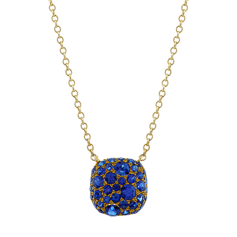 Traditional Blue Sapphire Cluster Necklace (18 in)