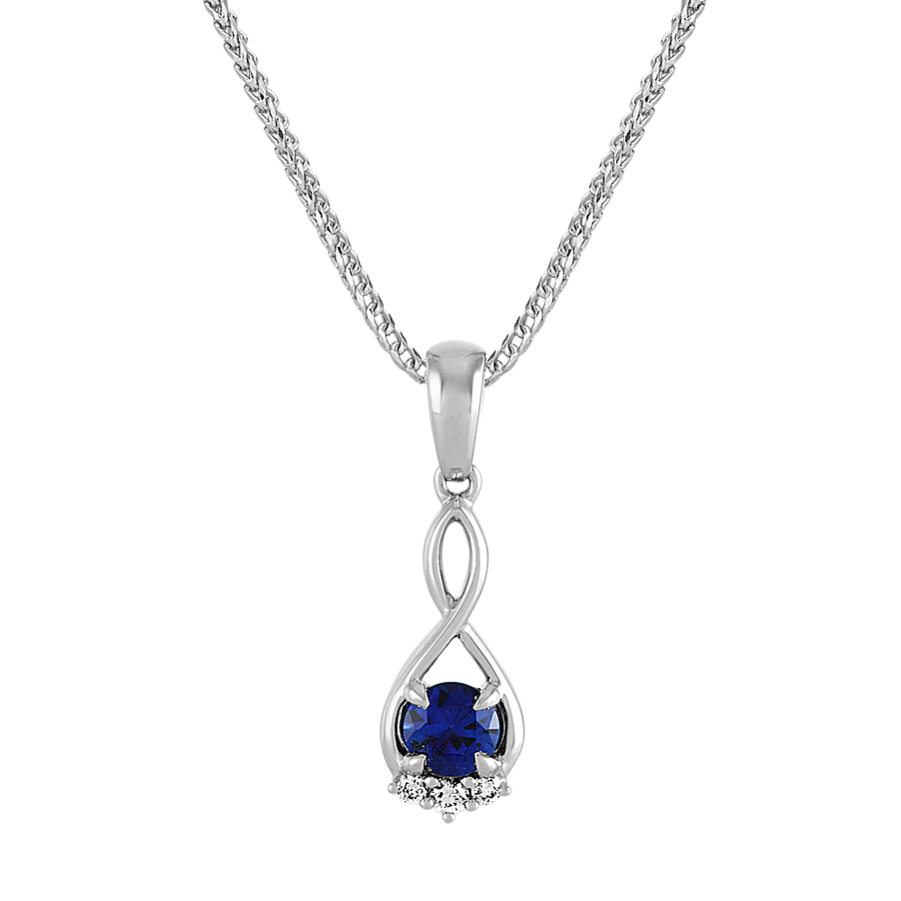 Traditional Blue Sapphire and Diamond Infinity Pendant (20 in)