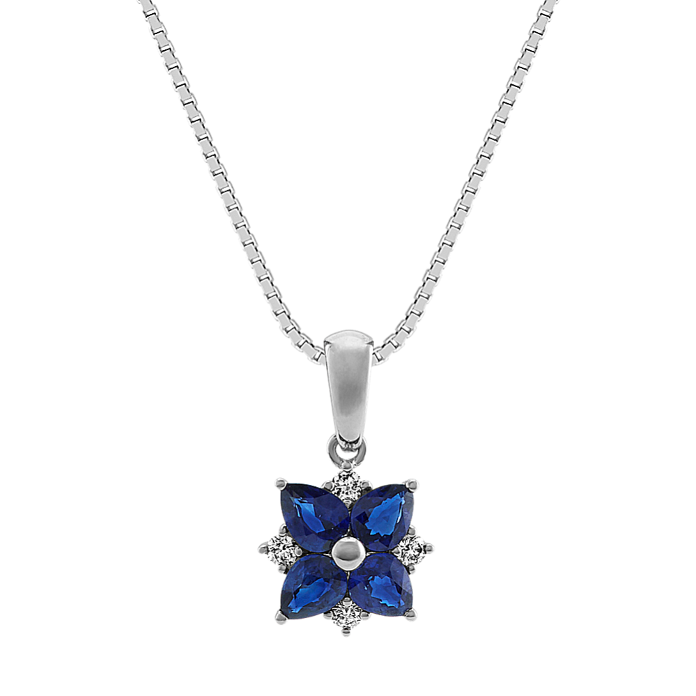 Traditional Blue Sapphire and Diamond Pendant (18'')