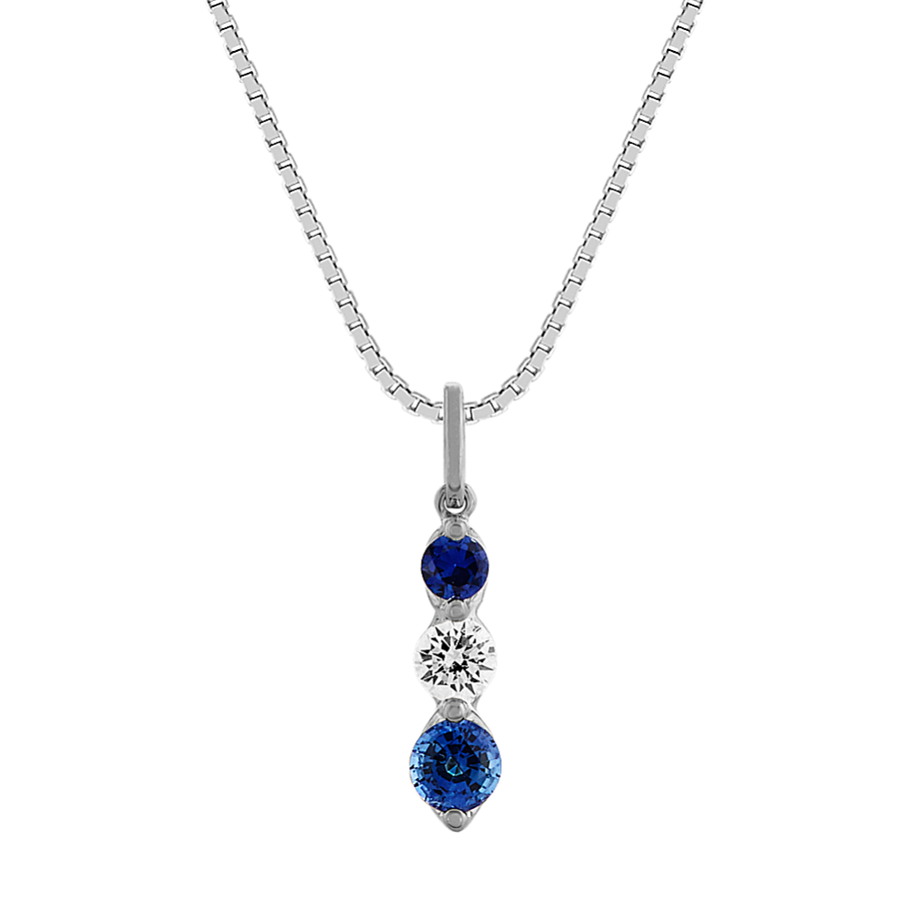 Traditional Blue Sapphire and Diamond Pendant (18 in)