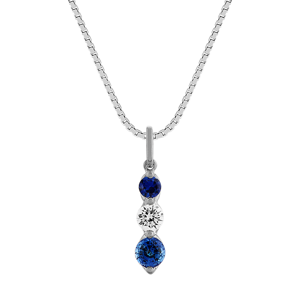 Traditional Blue Sapphire and Diamond Pendant (18'')