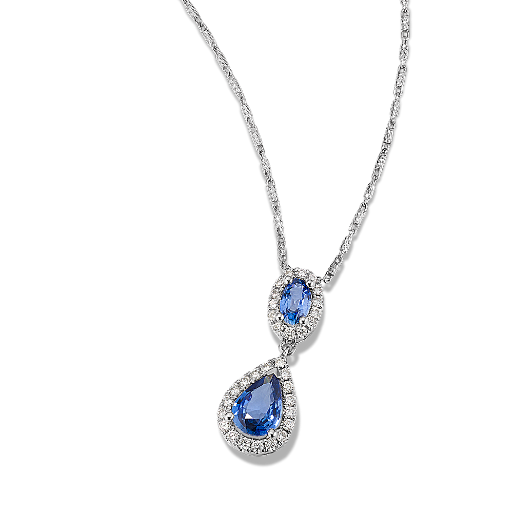 Traditional Blue Sapphire & Diamond Pendant (22 in)