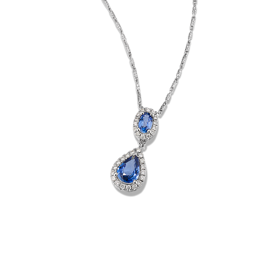 Traditional Blue Natural Sapphire & Natural Diamond Pendant (22 in)