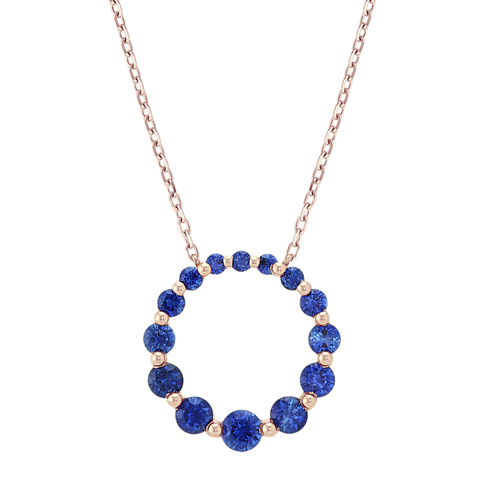 Traditional Blue Sapphire Circle Necklace (18 in)