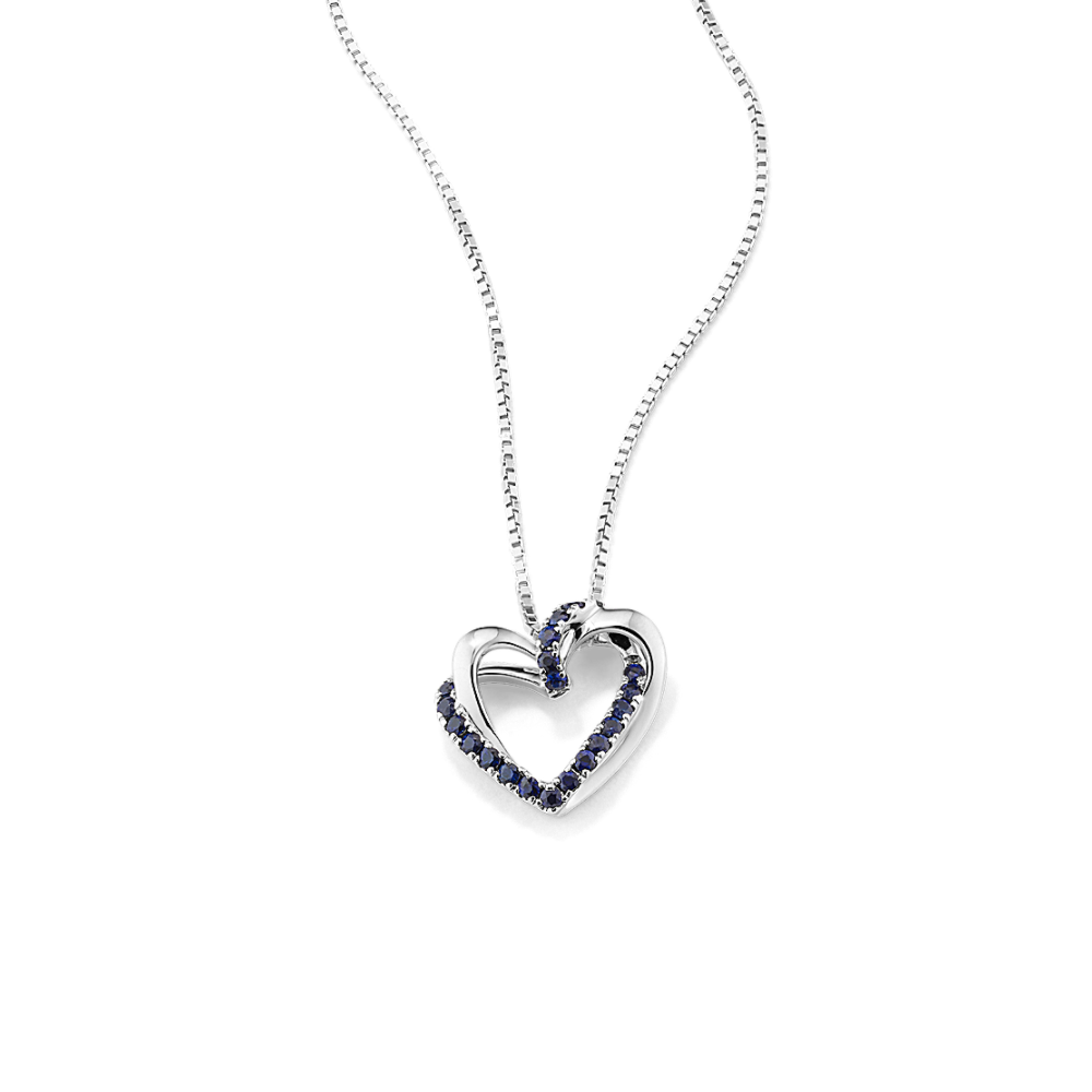 Mila Traditional Blue Sapphire Heart Pendant in Sterling Silver (20 in)