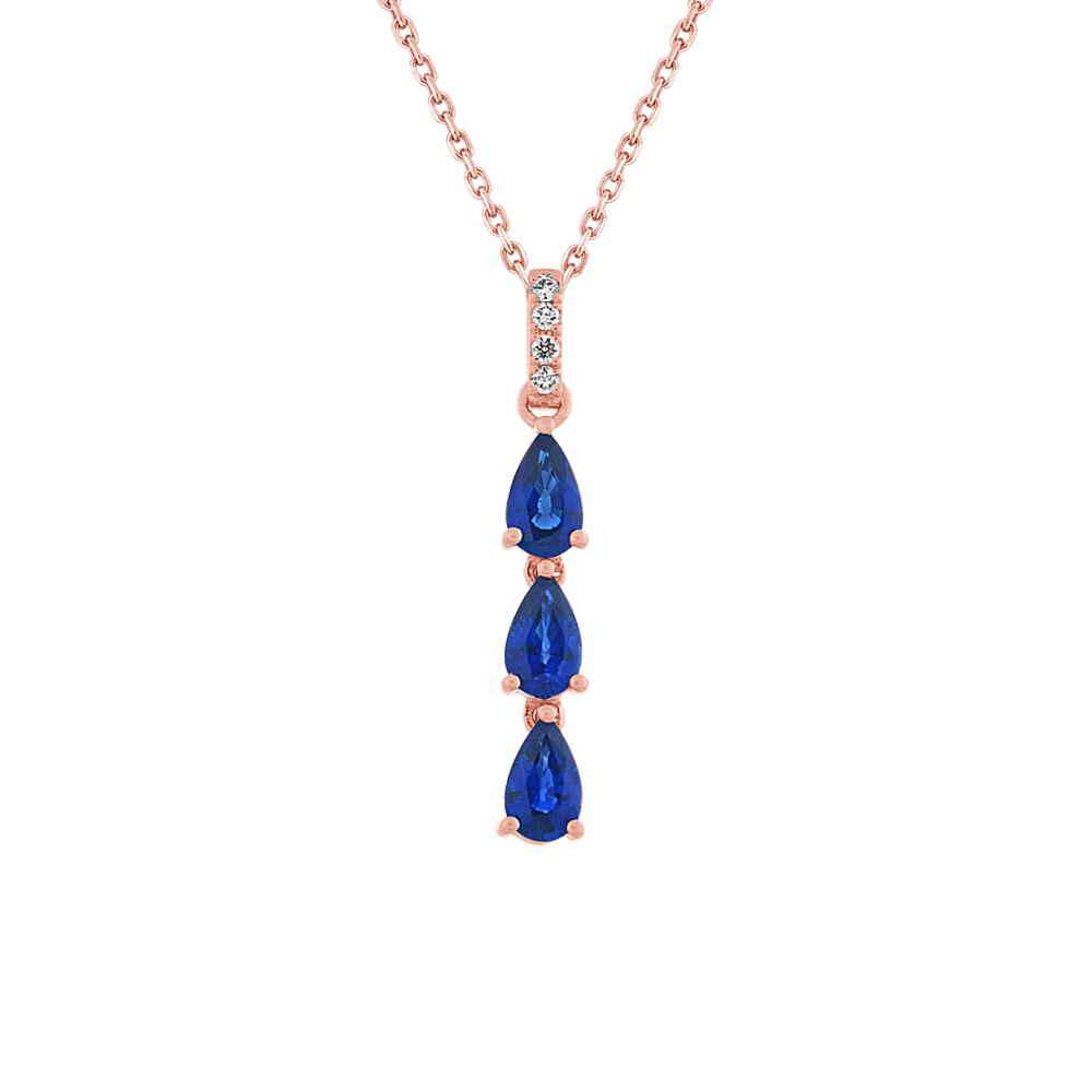 Traditional Blue Natural Sapphire and Natural Diamond Pendant (18 in)