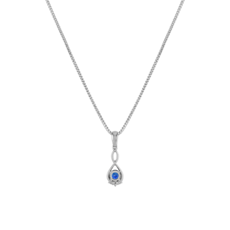 Traditional Blue Natural Sapphire and Natural Diamond Infinity Pendant (20 in)