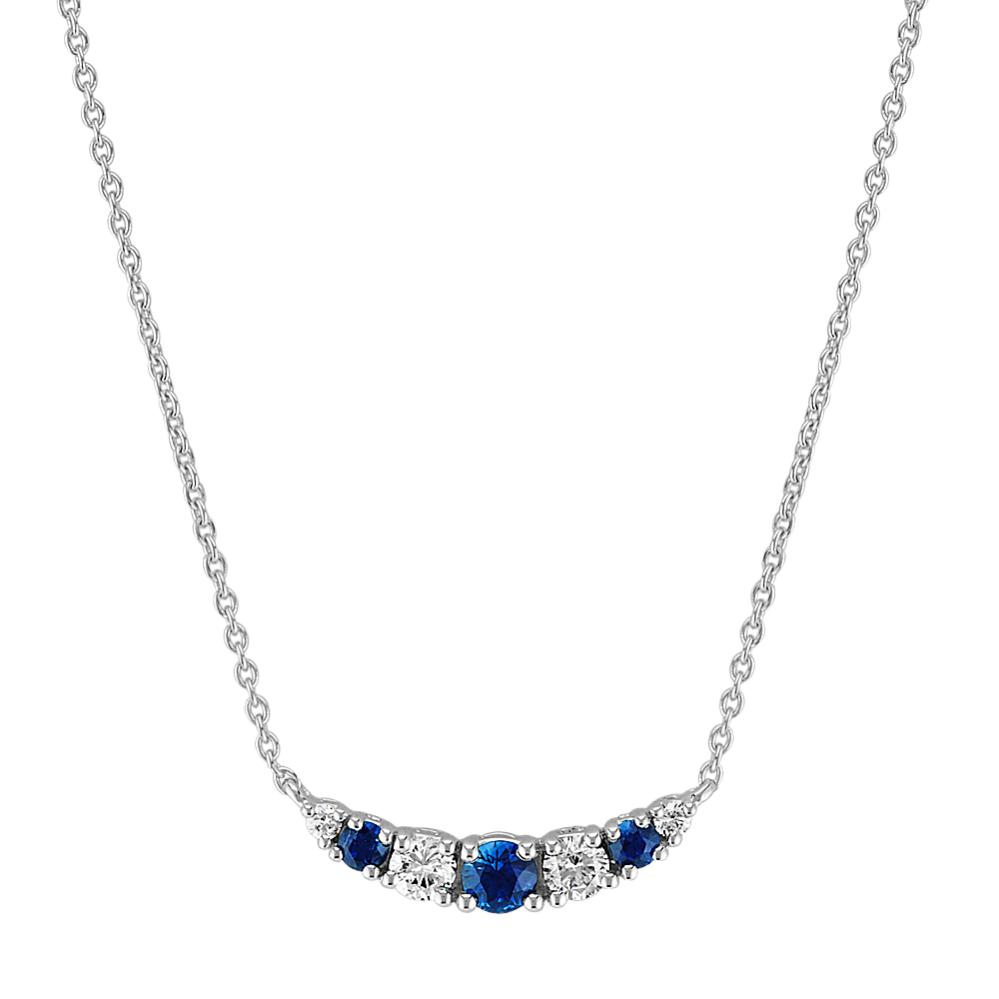 Traditional Blue Sapphire and Diamond Necklace (16 in)