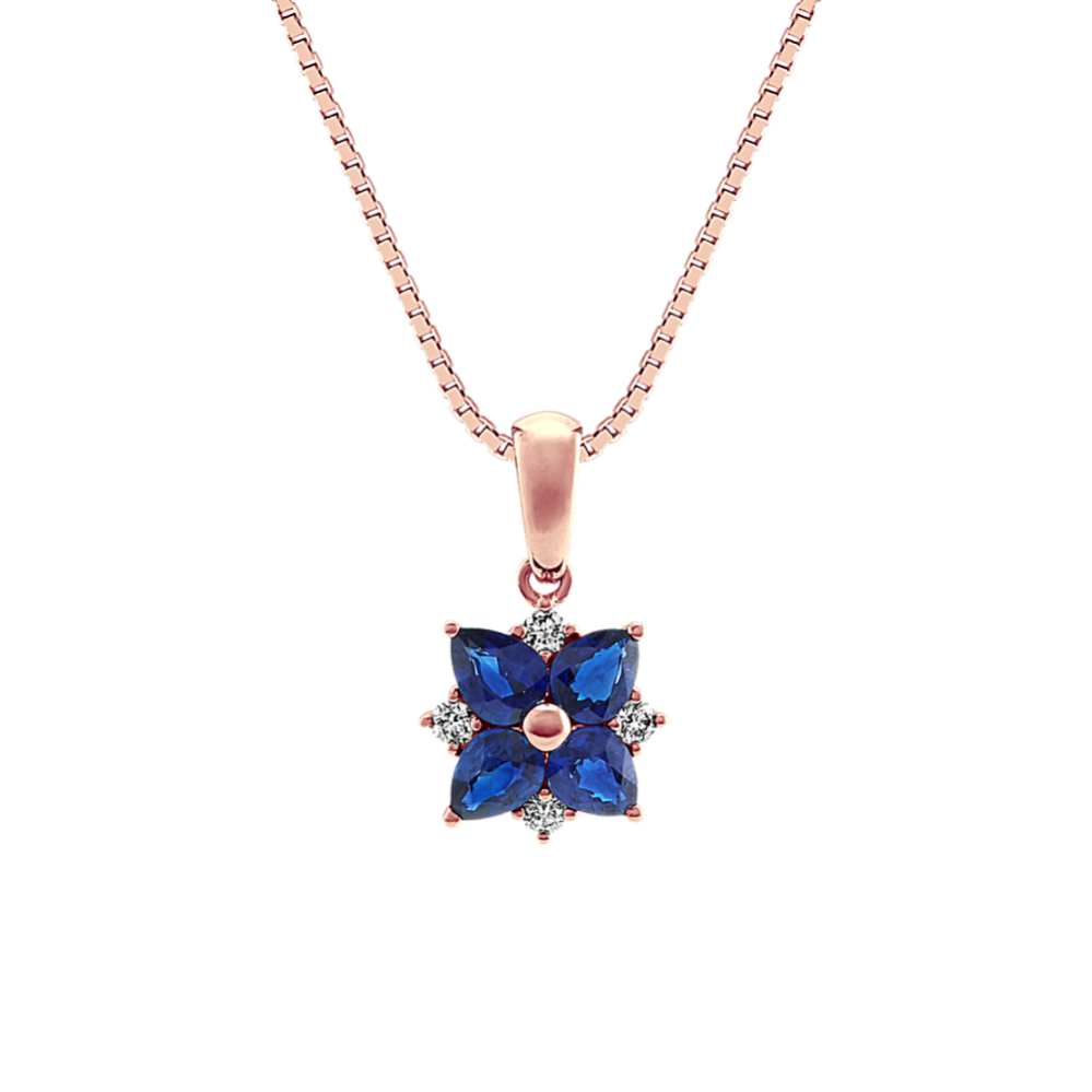 Traditional Blue Sapphire and Diamond Pendant (18'')