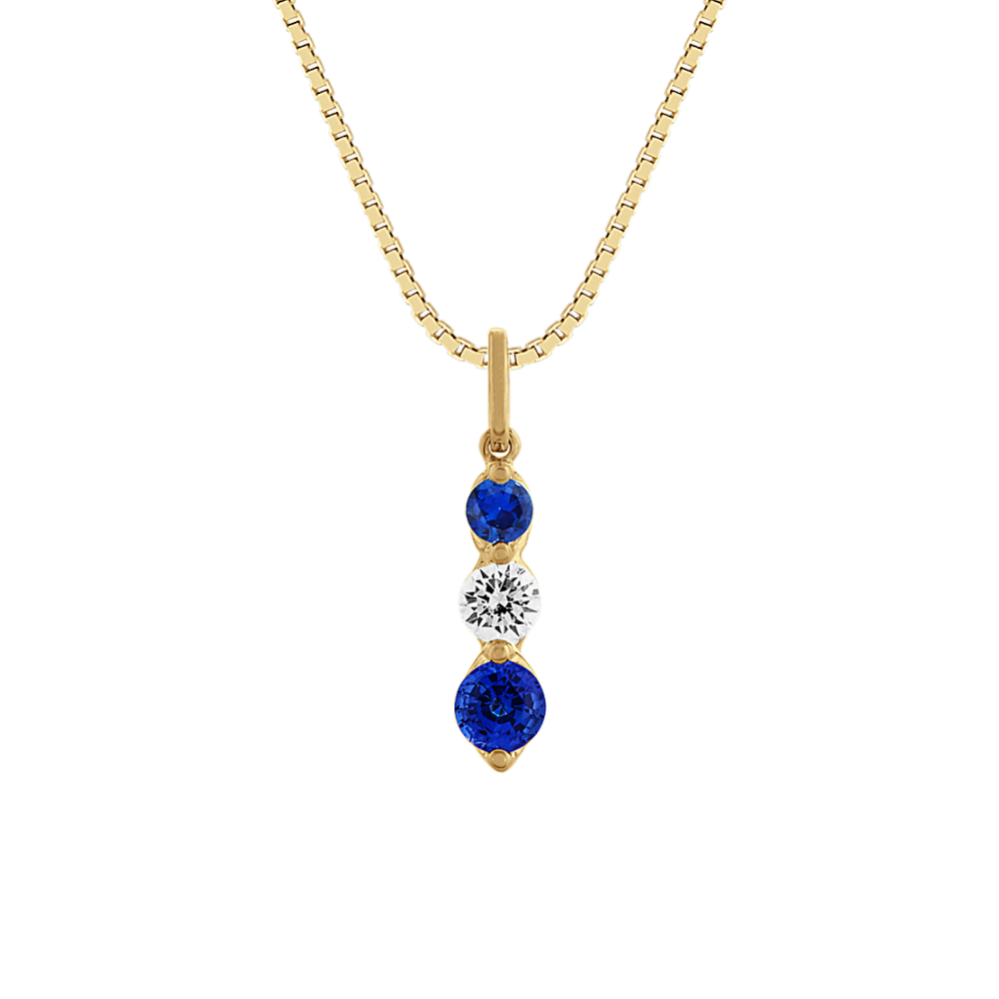 Traditional Blue Sapphire and Diamond Pendant (18'')