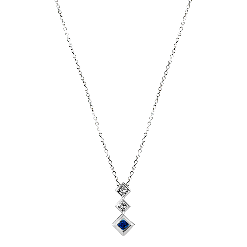 Traditional Blue Sapphire and Diamond Pendant (22 in) | Shane Co.