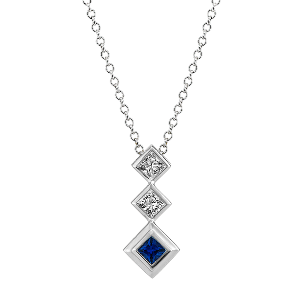 Traditional Blue Sapphire and Diamond Pendant (22 in)