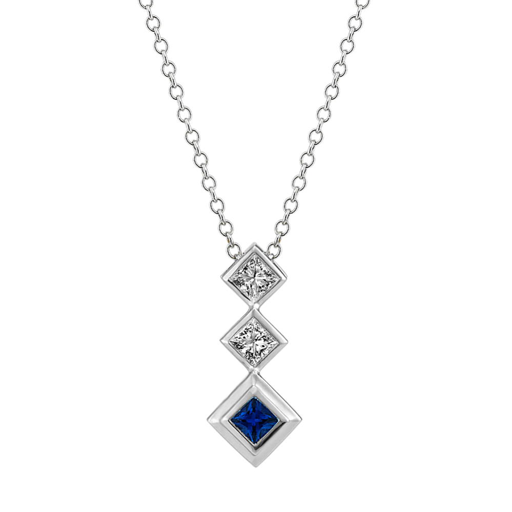 Traditional Blue Sapphire and Diamond Pendant (22'')