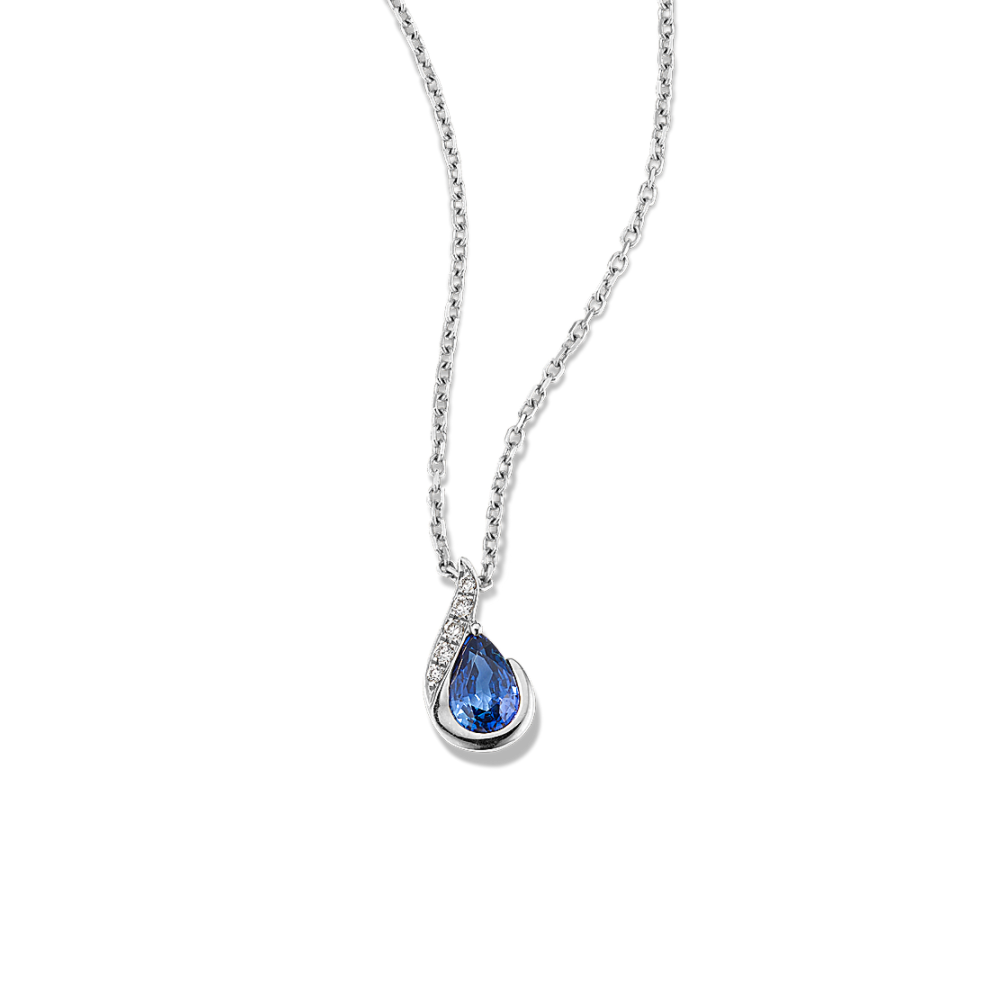 Isobel Traditional Blue Natural Sapphire and Natural Diamond Swirl Pendant (18 in)