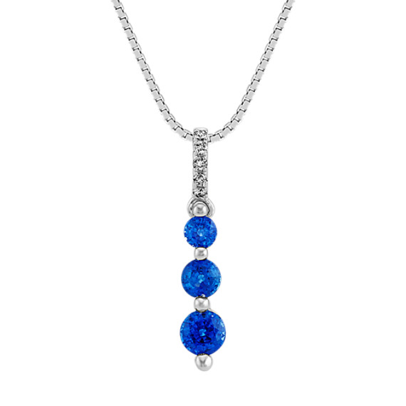 Traditional Blue Sapphire and Diamond Three-Stone Pendant (18 in)
