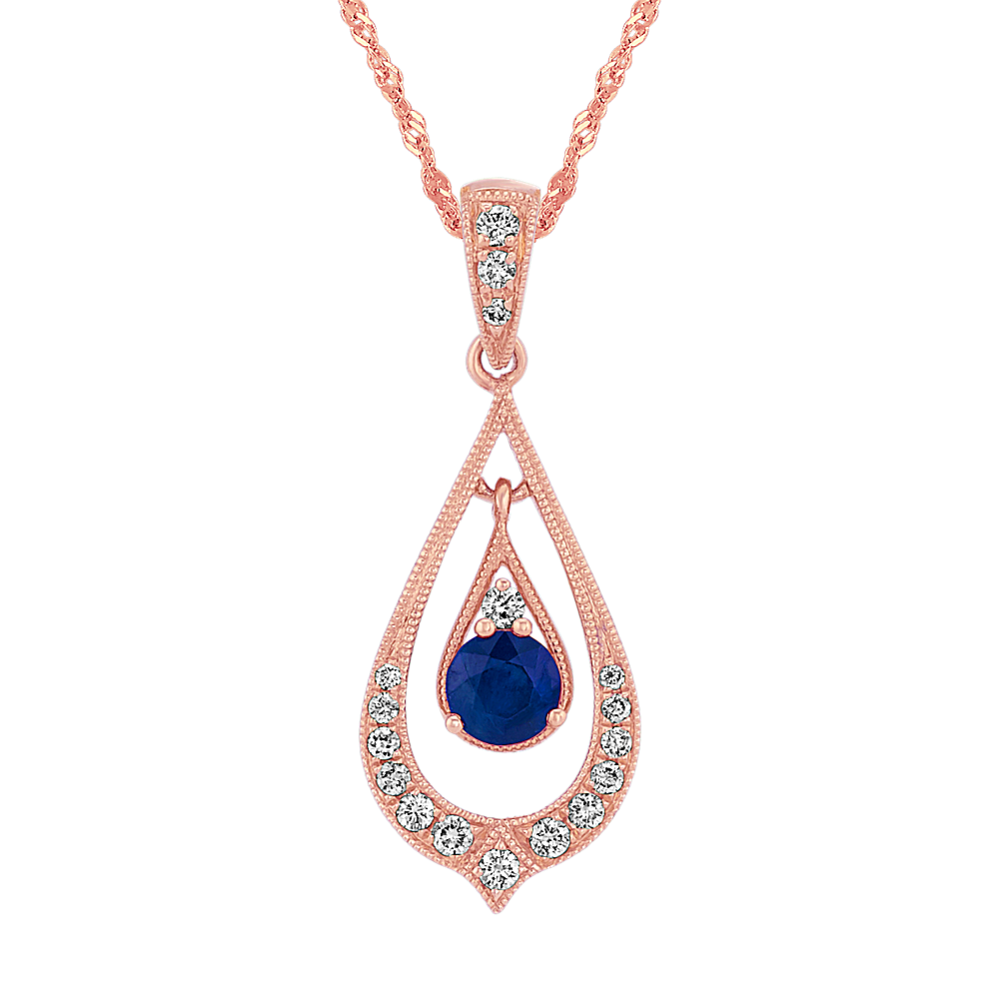Traditional Blue and Diamond Pendant (18 in)