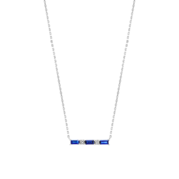 Traditional Blue and White Sapphire Bar Necklace (18 in) | Shane Co.