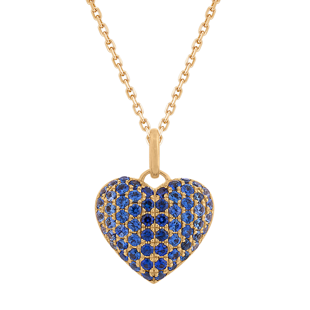 Traditional Sapphire Ombre Heart Pendant in 14K Yellow Gold (18 in)