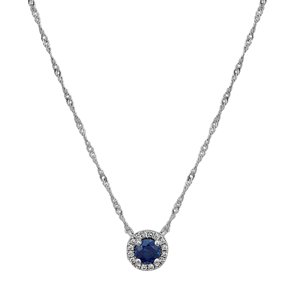 Traditional Sapphire and Diamond Halo Necklace (18 in)
