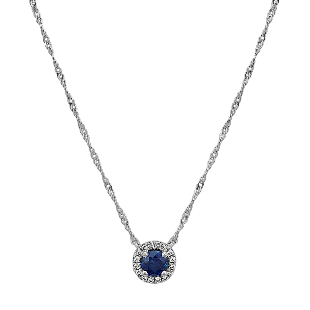 Traditional Sapphire and Diamond Halo Necklace (18'')