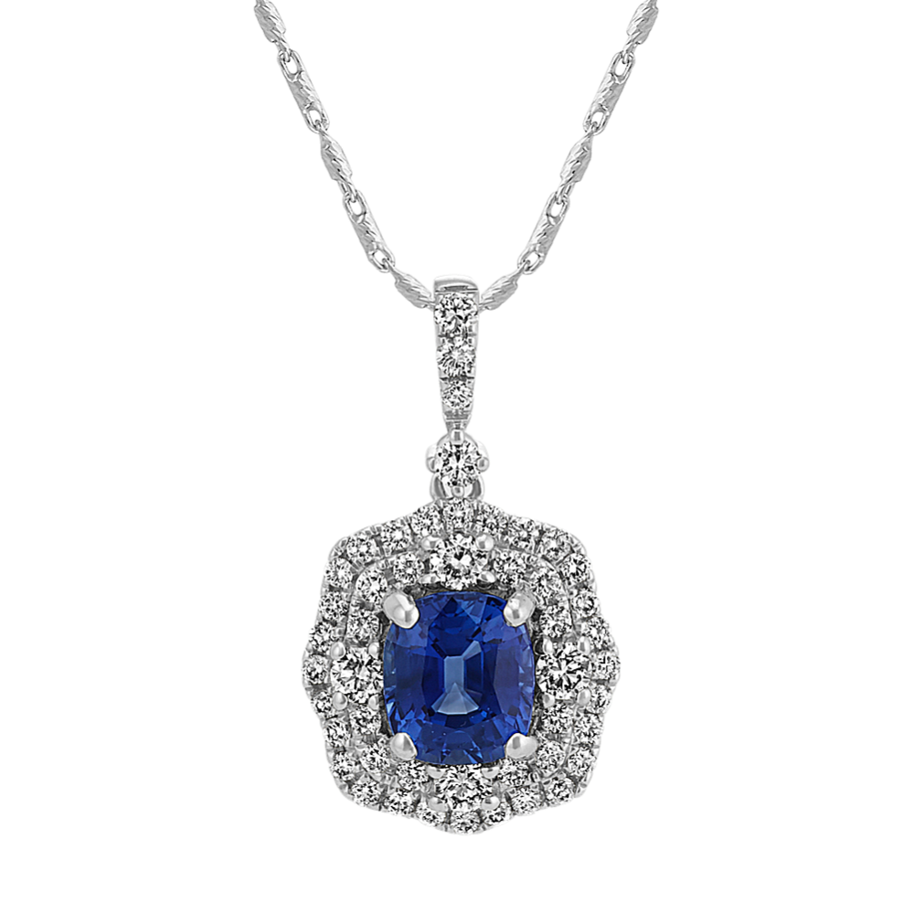 Traditional Sapphire and Diamond Pendant (22 in)