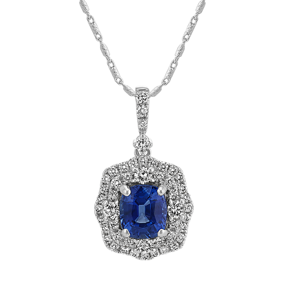 Traditional Sapphire and Diamond Pendant (22'')