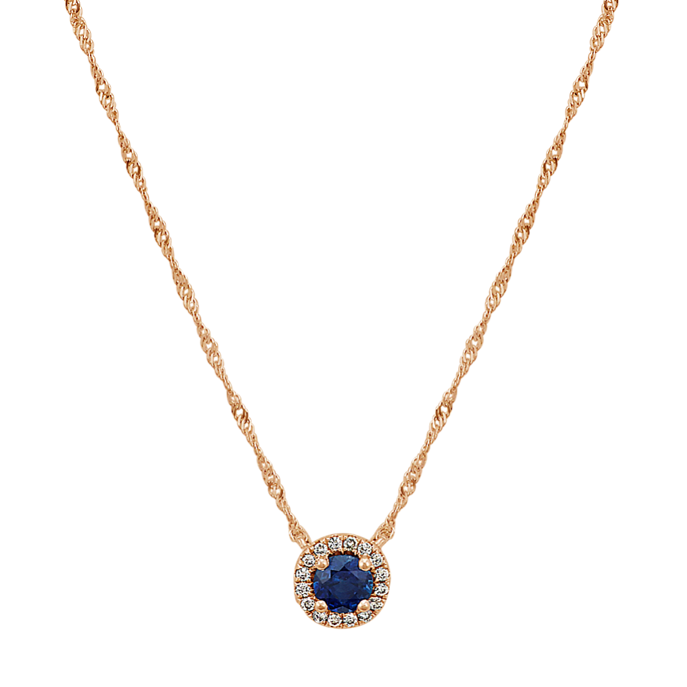 Traditional Sapphire and Diamond Halo Necklace (18 in.)