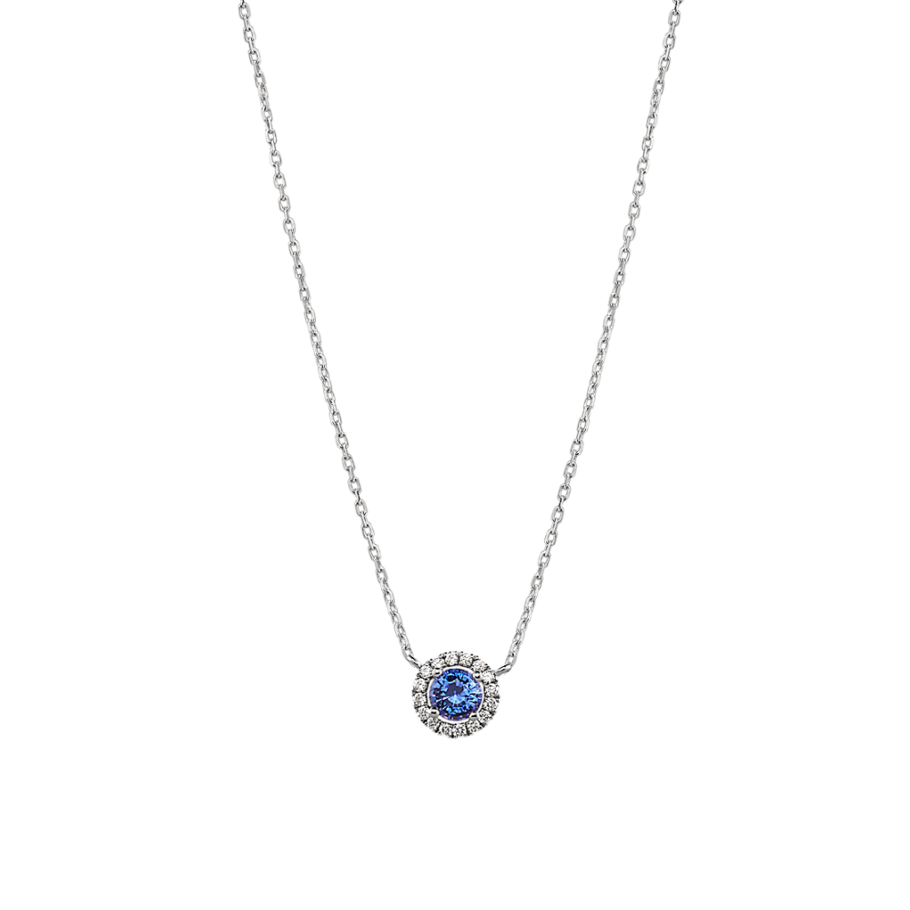 Sapphire & Diamond Halo Necklace (20 in) Shane Co.