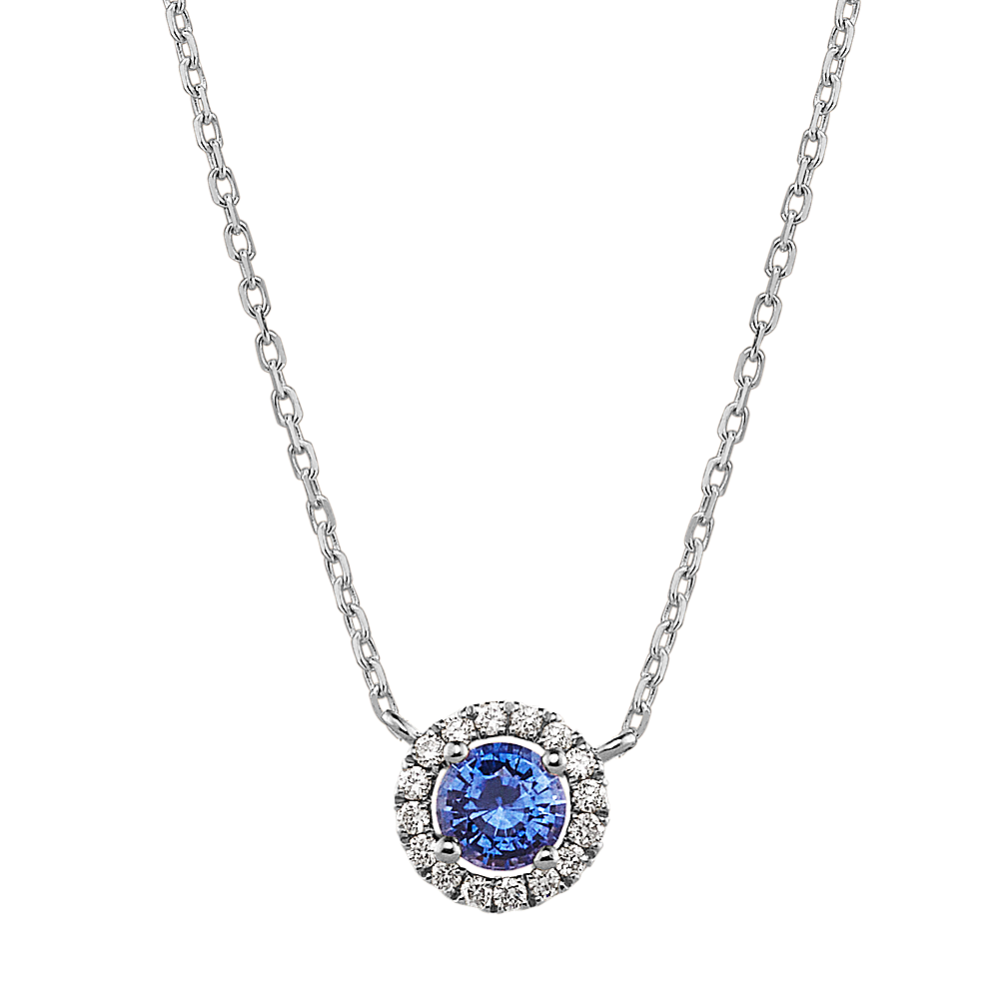 Sapphire & Diamond Halo Necklace (20 in)