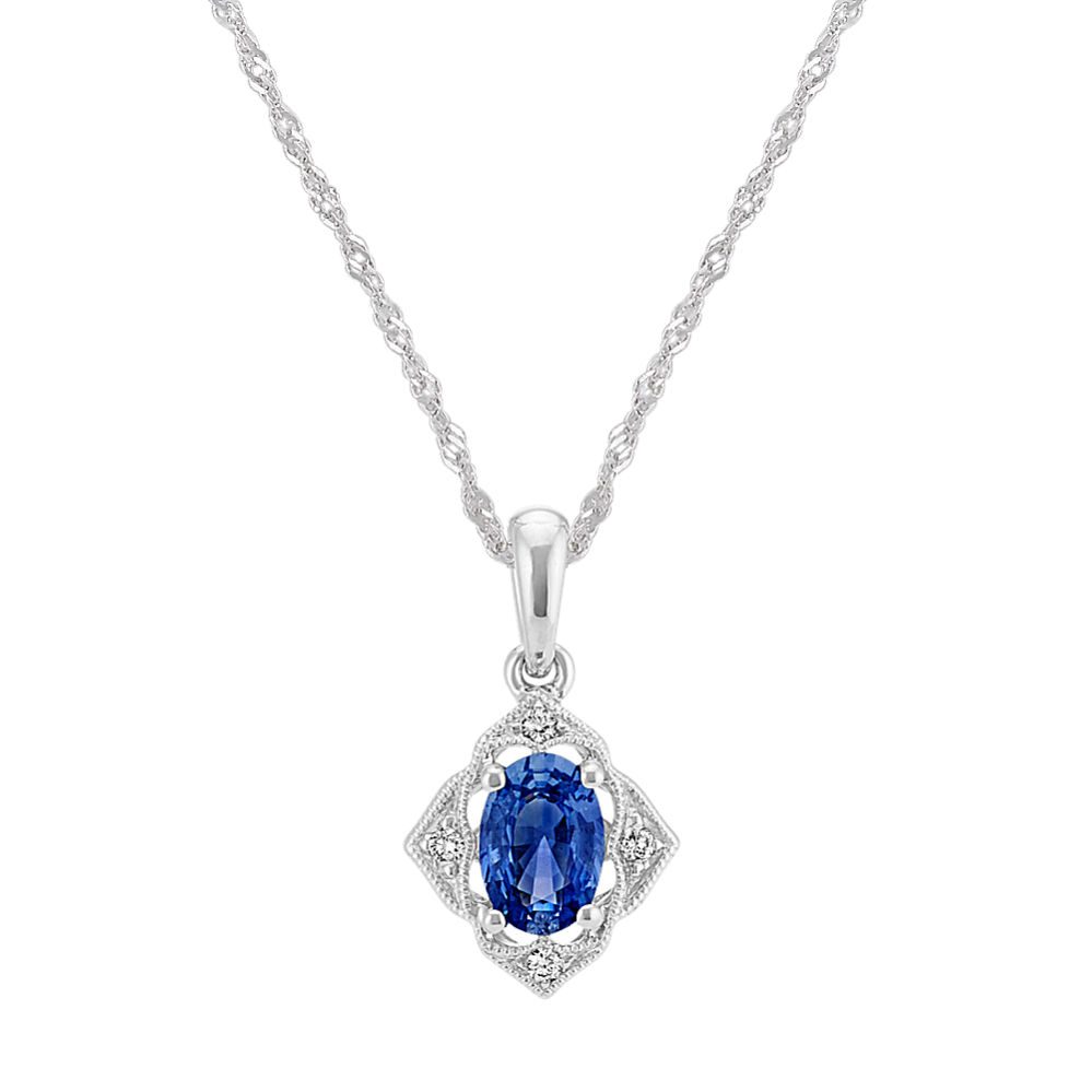 Traditional Sapphire and Diamond Pendant (18 in)