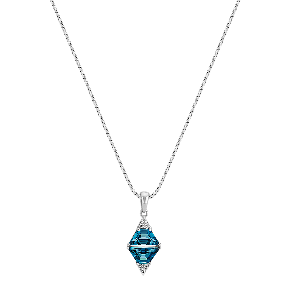 Trapezoid London Blue Topaz and Diamond Pendant in Sterling Silver (20 ...