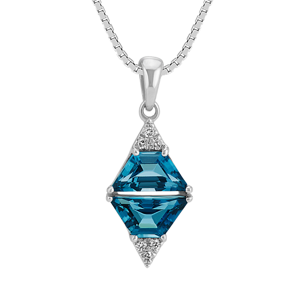Trapezoid London Blue Topaz and Diamond Pendant in Sterling Silver (20 in)