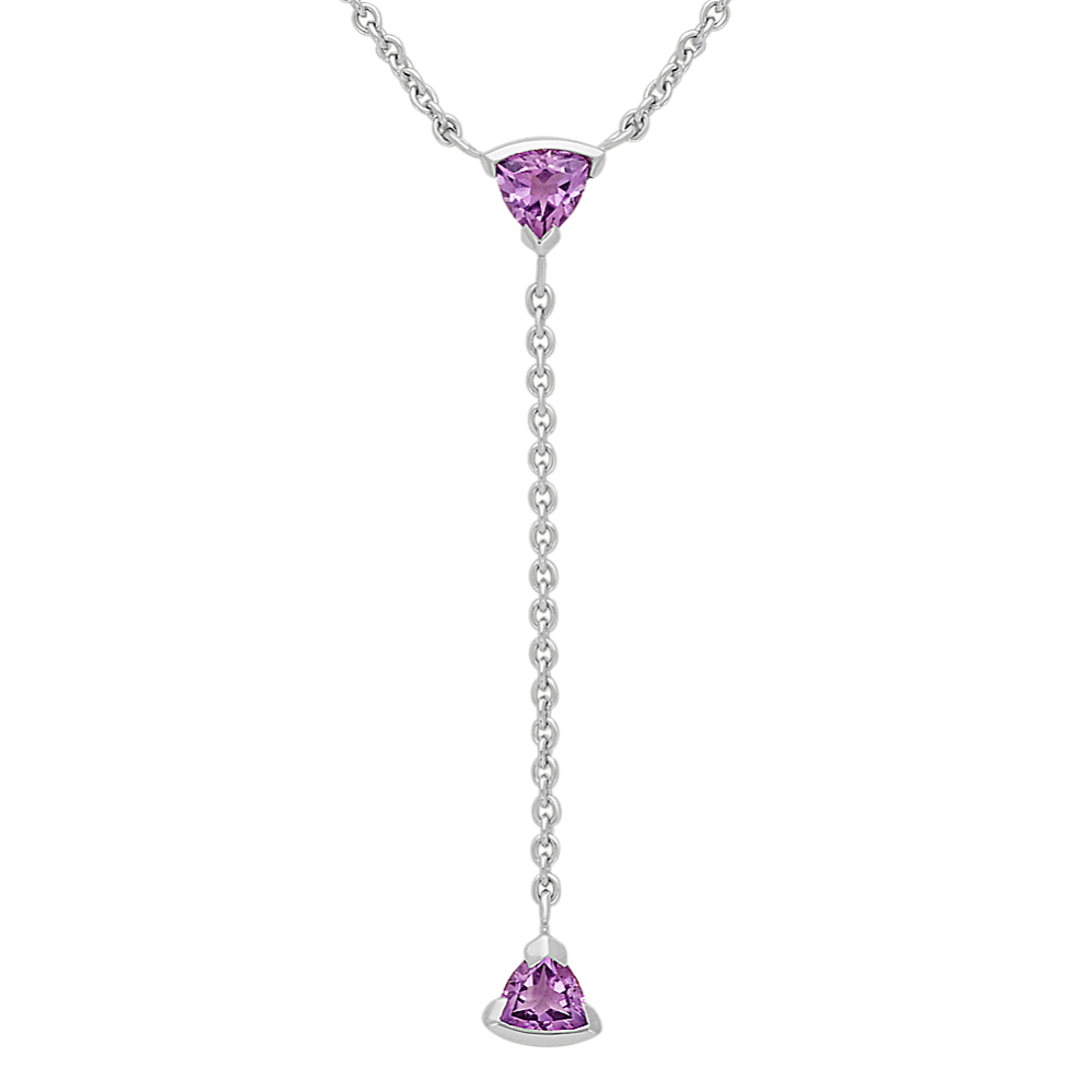 Trillion Amethyst Y Necklace in Sterling Silver (18'')