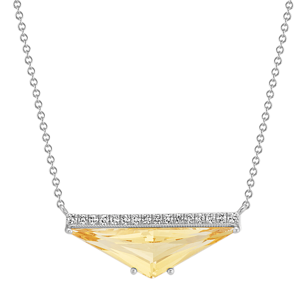 Trillion Cut Golden Citrine and Diamond Necklace (18'')