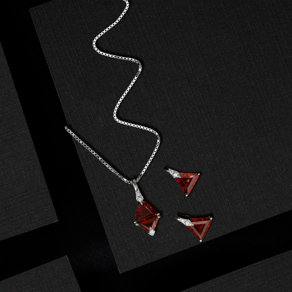 Sterling Silver Trillion Garnet And Diamond Pendant Sterling Silver Trillion Garnet And Diamond Pendant