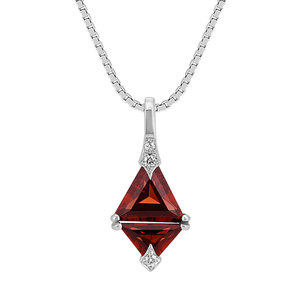 Trillion Garnet and Diamond Pendant in Sterling Silver (20 in)