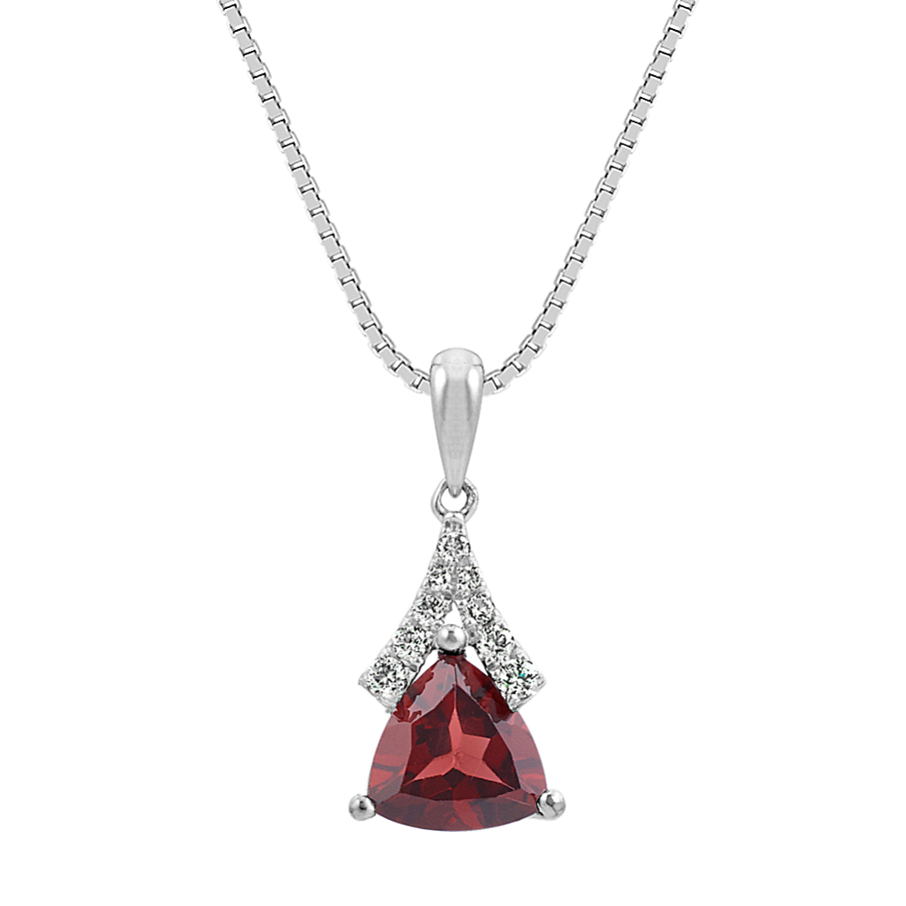 Trillion Garnet and Round Diamond Pendant (18'')